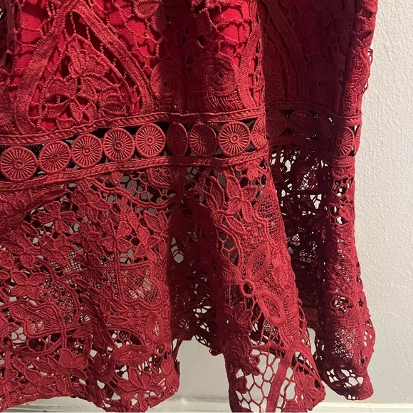 Twosisters the Label Sonia Estelle Burgundy Knit Lace Trumpet Hem Midi Dress - Picture 9 of 15
